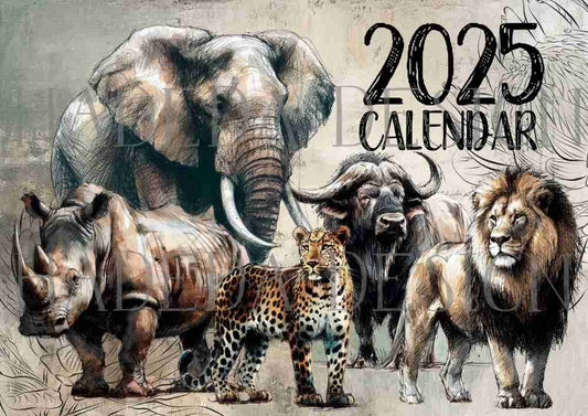 Wildlife Big Five Desk Calendar 2025 English