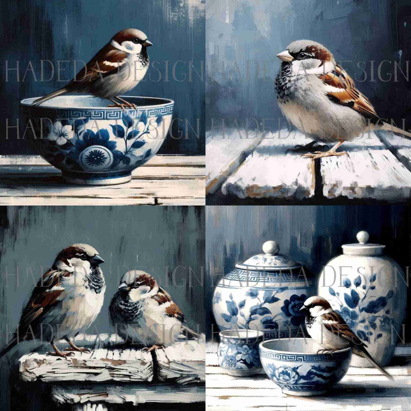 China and Sparrows Art Block Digital Designs for Sublimation, Canvas, Scrapbooking Paper, Journaling, Mixed Media