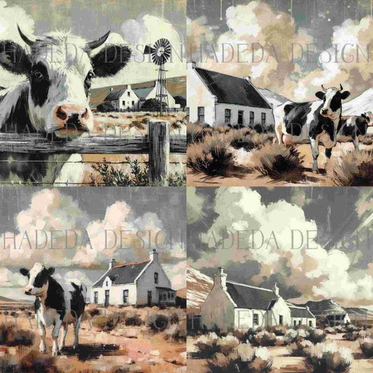 Karoo Cows Art Block Digital Designs for Sublimation, Canvas, Scrapbooking Paper, Journaling, Mixed Media