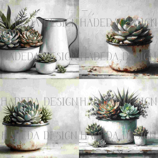 Enamel and Succulents Art Block Digital Designs for Sublimation, Canvas, Scrapbooking Paper, Journaling, Mixed Media