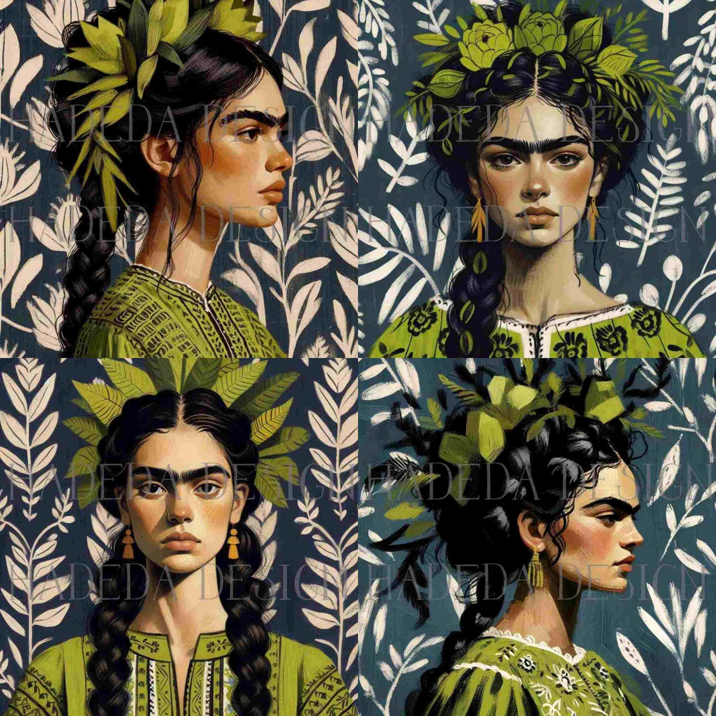 Frida Botanical Art Block Digital Designs for Sublimation, Canvas, Scrapbooking Paper, Journaling, Mixed Media