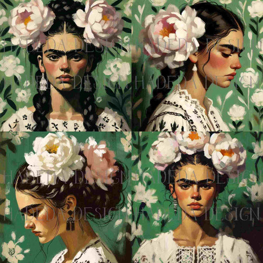 Frida Green Art Block Digital Designs for Sublimation, Canvas, Scrapbooking Paper, Journaling, Mixed Media