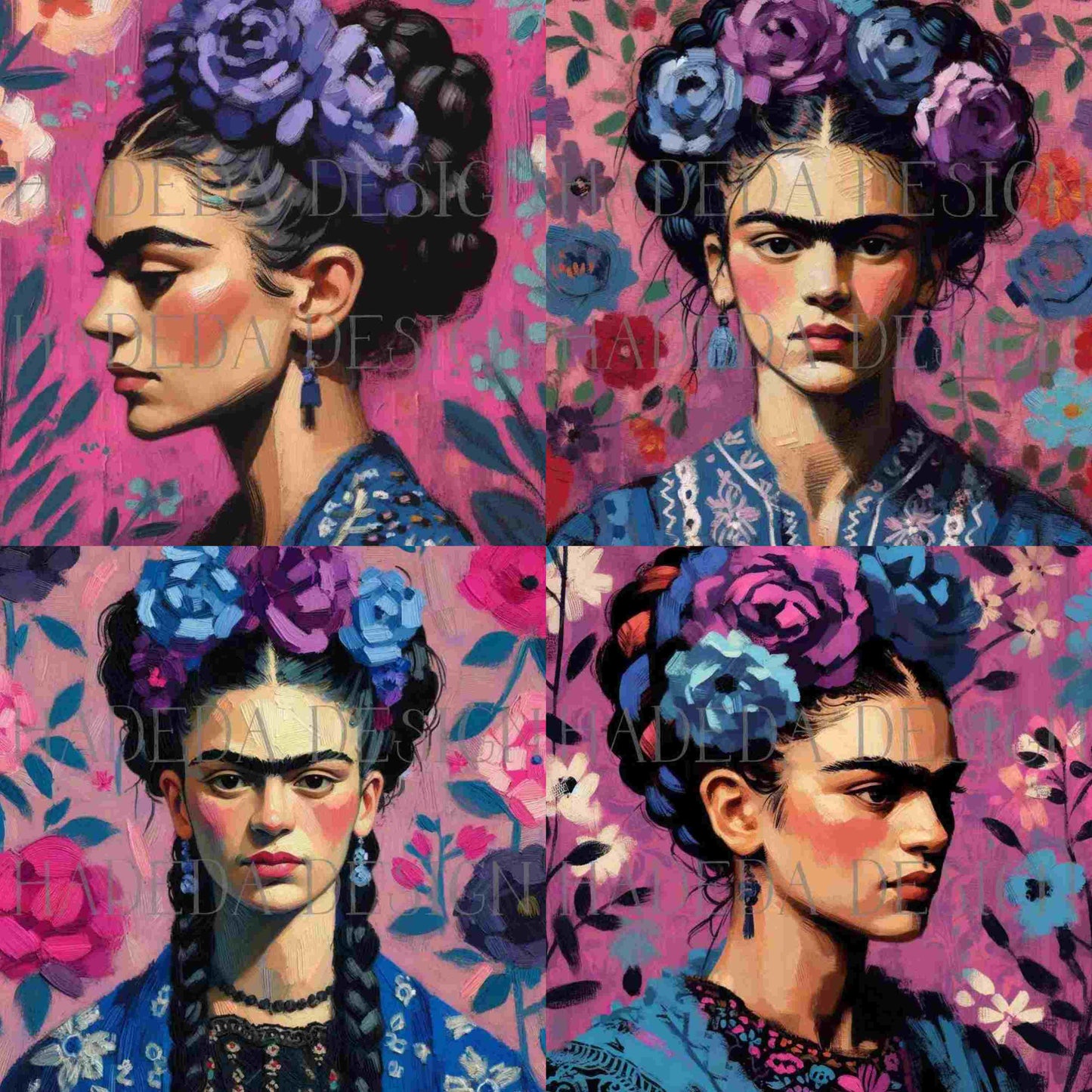 Frida Magenta Art Block Digital Designs for Sublimation, Canvas, Scrapbooking Paper, Journaling, Mixed Media