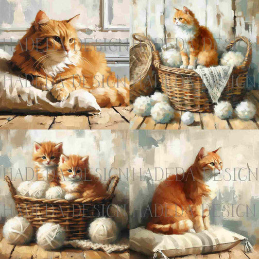 Ginger Cats Art Block Digital Designs for Sublimation, Canvas, Scrapbooking Paper, Journaling, Mixed Media