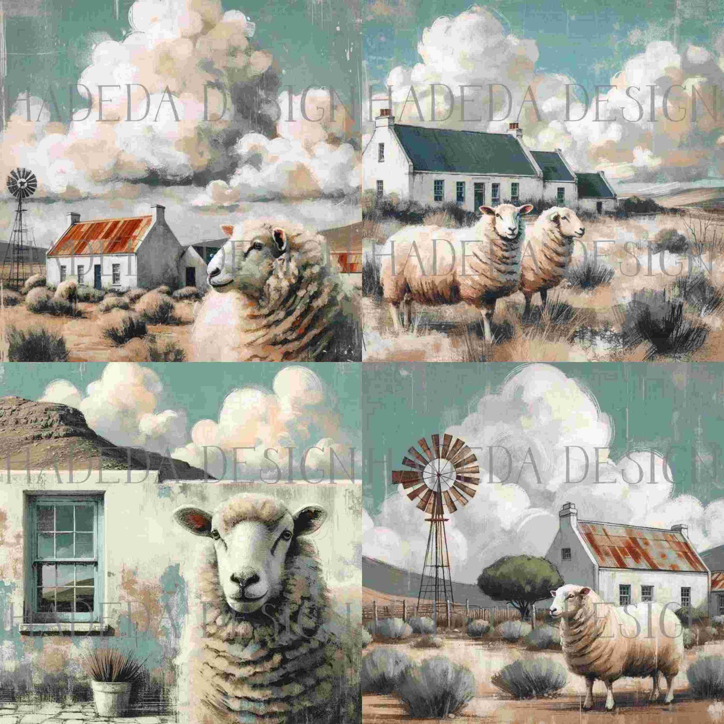 Karoo Sheep Art Block Digital Designs for Sublimation, Canvas, Scrapbooking Paper, Journaling, Mixed Media