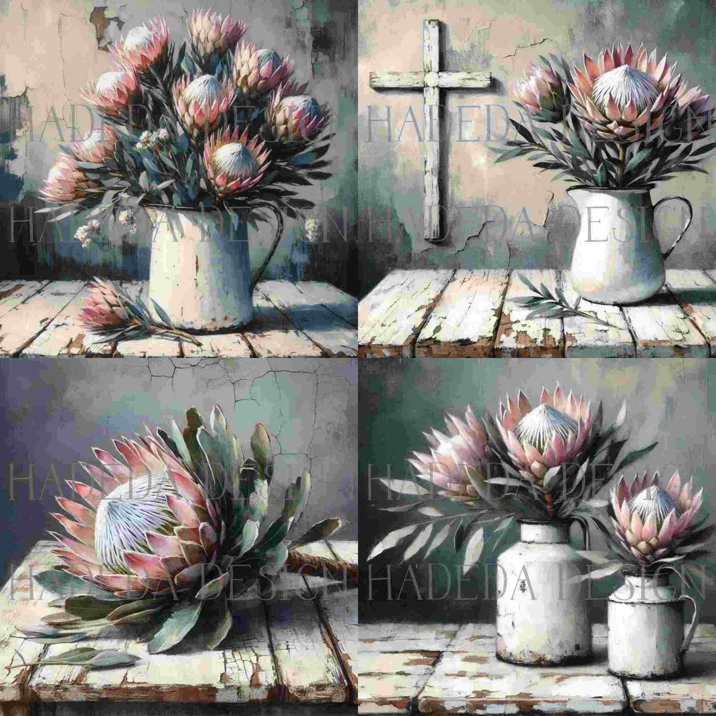 Enamel and Proteas Art Block Digital Designs for Sublimation, Canvas, Scrapbooking Paper, Journaling, Mixed Media