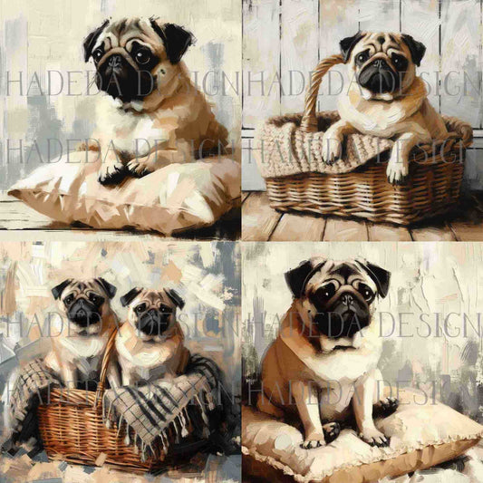 Pugs Art Block Digital Designs for Sublimation, Canvas, Scrapbooking Paper, Journaling, Mixed Media (Copy)