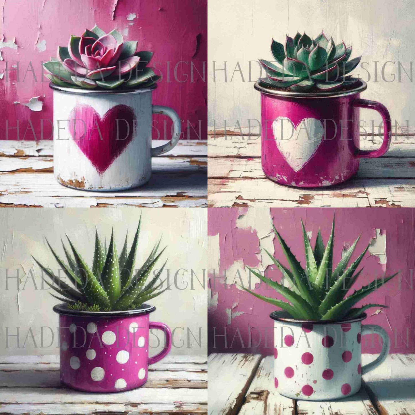 Rustic Cups and Succulents Pink Art Block Digital Designs for Sublimation, Canvas, Scrapbooking Paper, Journaling, Mixed Media