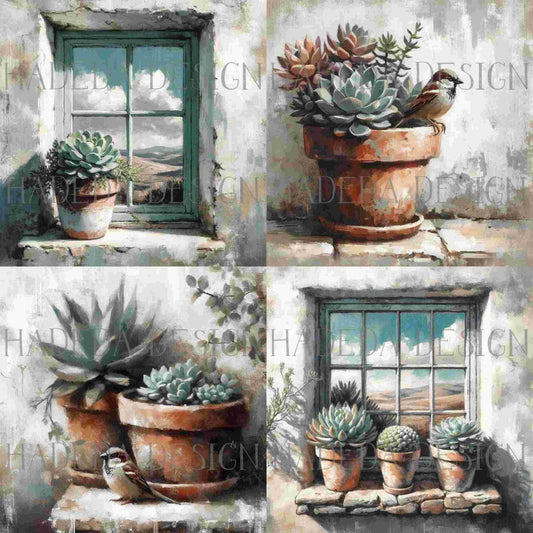 Succulents and Sparrows Art Block Digital Designs for Sublimation, Canvas, Scrapbooking Paper, Journaling, Mixed Media