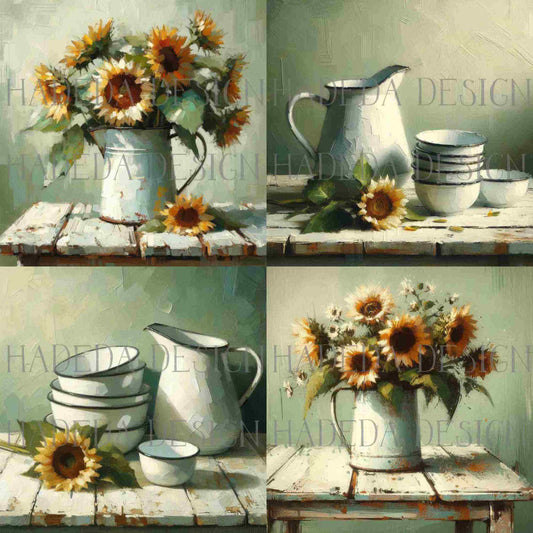 Enamel and Sunflower Art Block Digital Designs for Sublimation, Canvas, Scrapbooking Paper, Journaling, Mixed Media