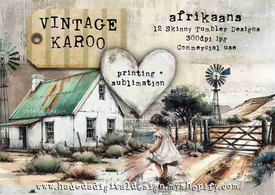 Vintage Karoo SKINNY TUMBLER AFRIKAANS - Sublimation, Digital and DTF Printing, Scrapbooking