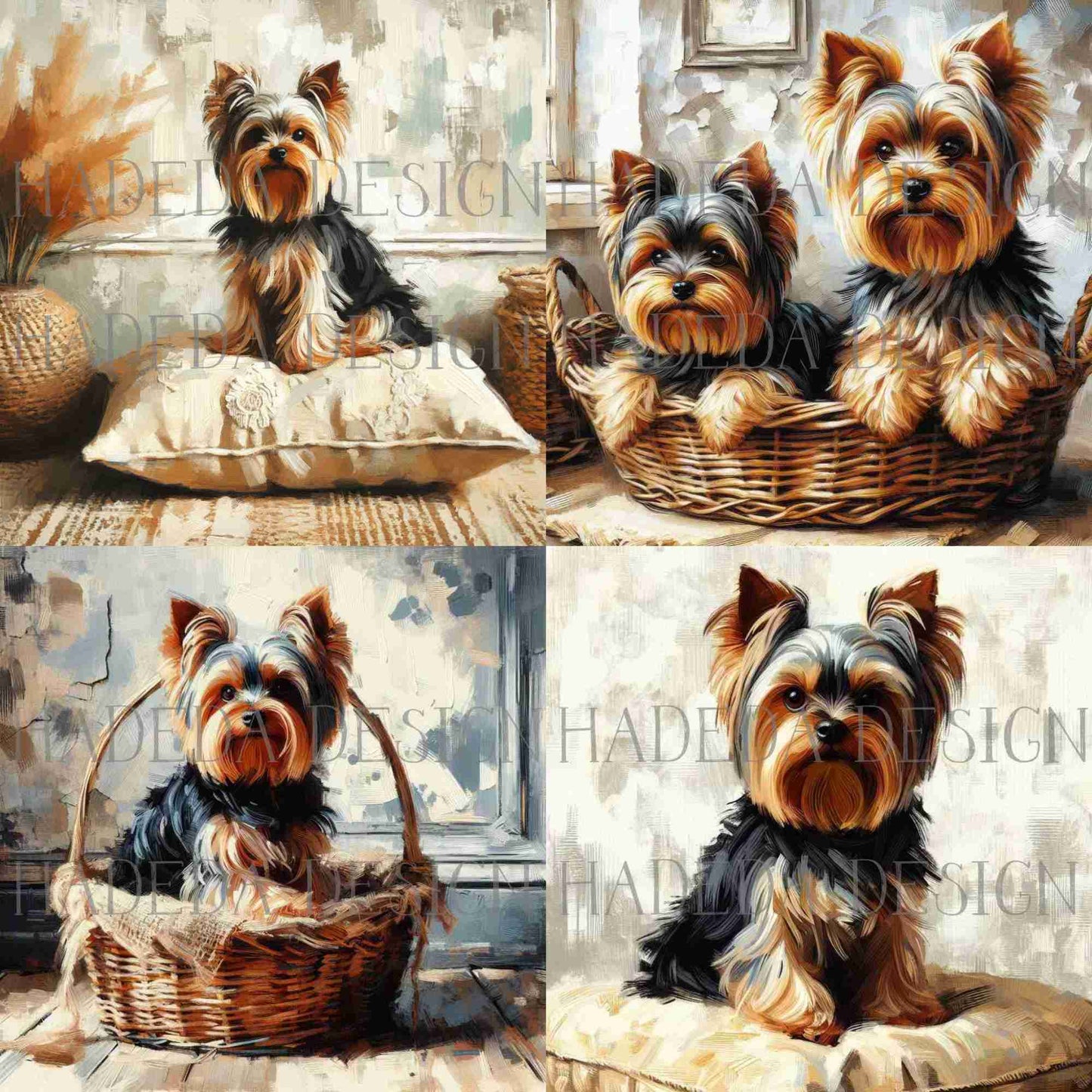 Yorkshire Terriers Art Block Digital Designs for Sublimation, Canvas, Scrapbooking Paper, Journaling, Mixed Media