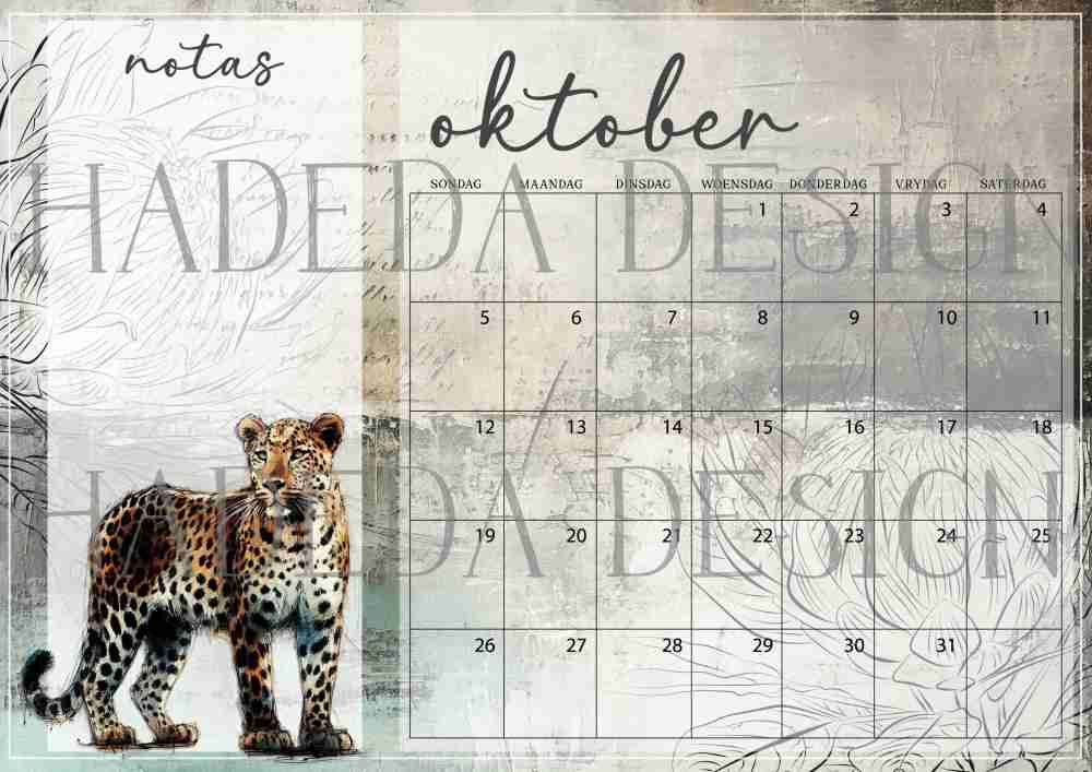 Wildlife Big Five Desk Calendar 2025 Afrikaans