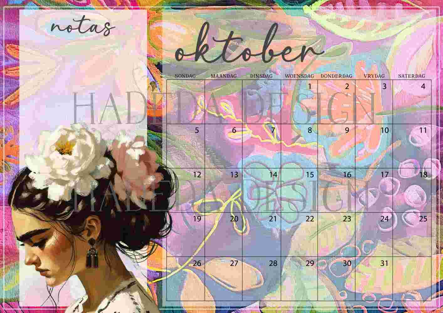 Frida Kahlo Inspired Desk Calendar 2025 Afrikaans