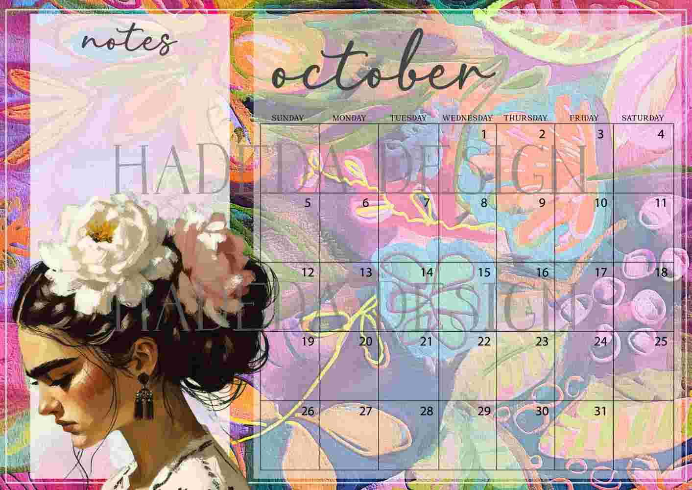 Frida Kahlo Inspired Desk Calendar 2025 English