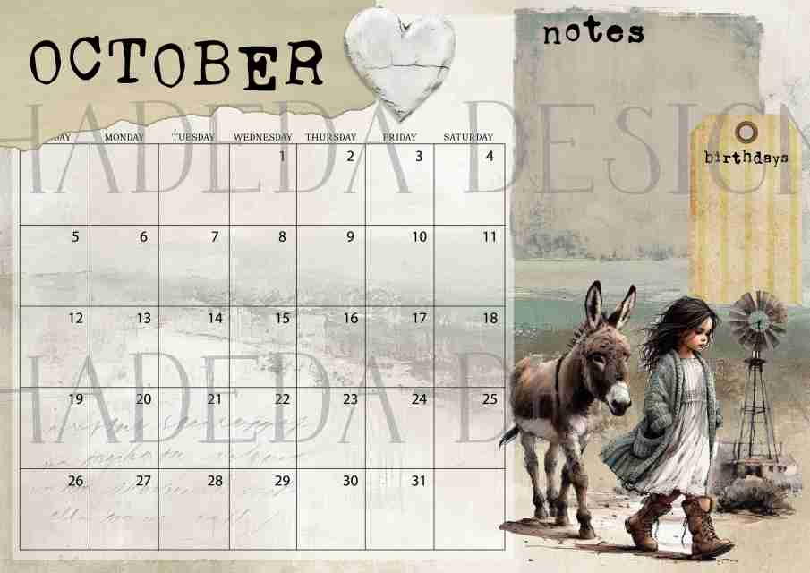 Vintage Karoo ENGLISH DESK CALENDAR - Sublimation, Digital and DTF Printing, Scrapbooking