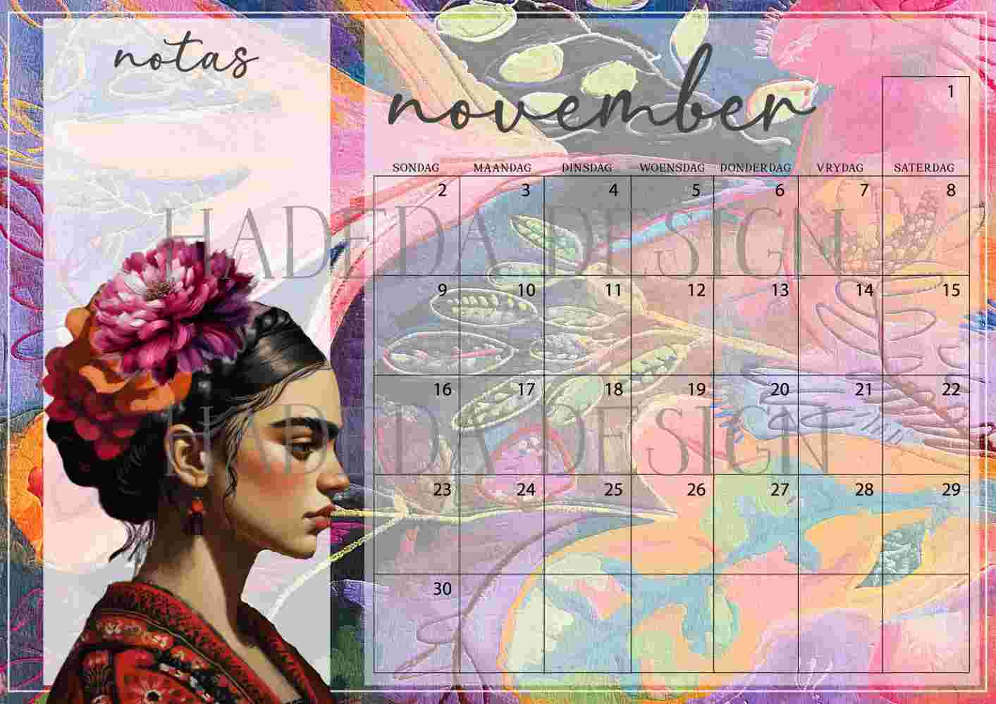 Frida Kahlo Inspired Desk Calendar 2025 Afrikaans