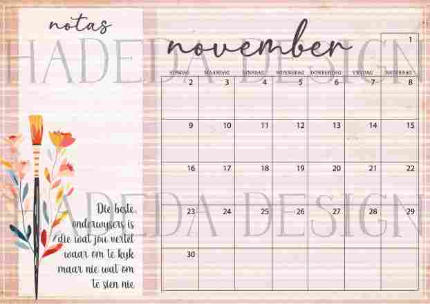 Teacher Desk Calendar 2025 Afrikaans