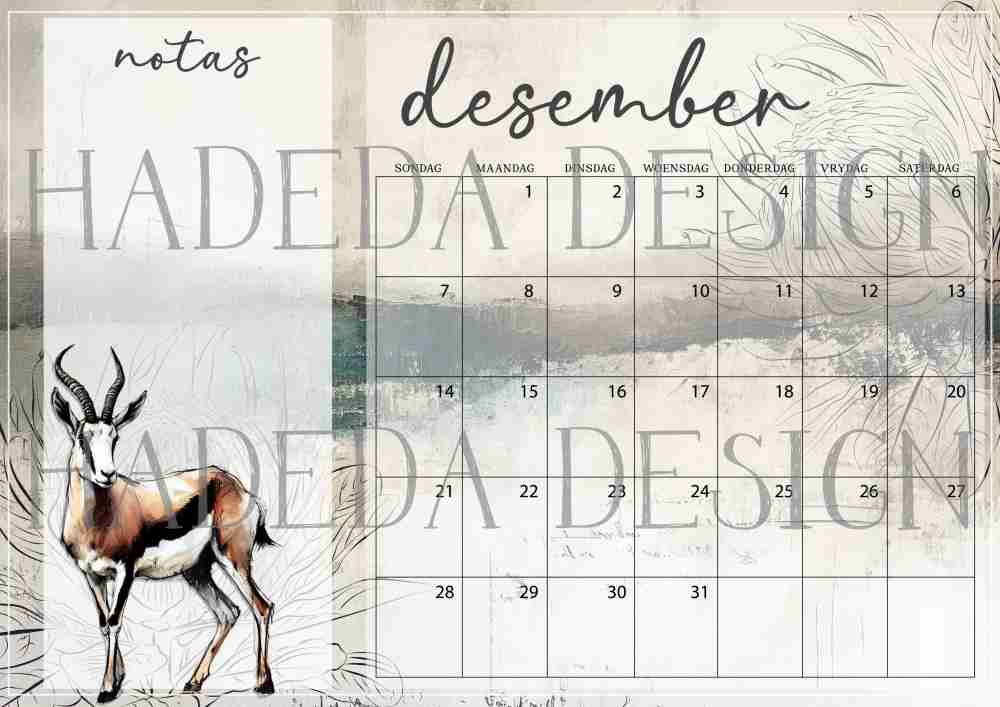 Wildlife Big Five Desk Calendar 2025 Afrikaans