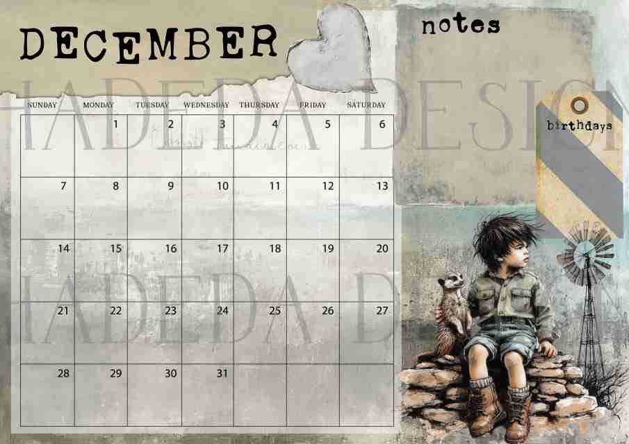 Vintage Karoo ENGLISH DESK CALENDAR - Sublimation, Digital and DTF Printing, Scrapbooking