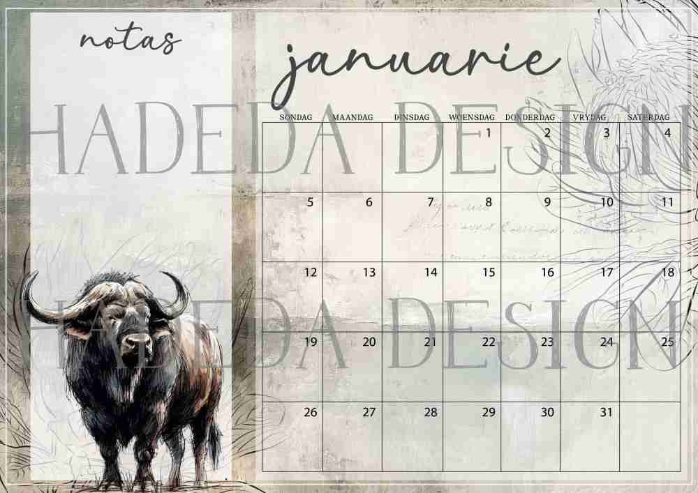 Wildlife Big Five Desk Calendar 2025 Afrikaans