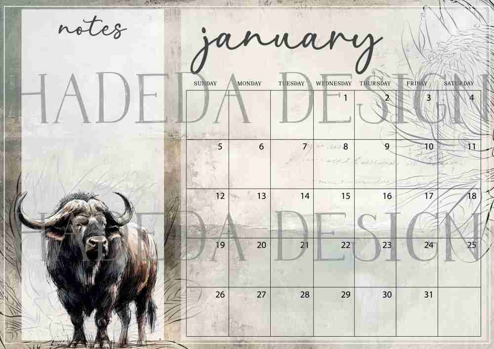 Wildlife Big Five Desk Calendar 2025 English