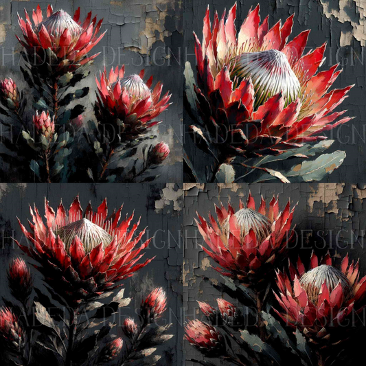 Dark Protea Block Digital Designs for Sublimation, Canvas, Scrapbooking Paper, Journaling, Mixed Media