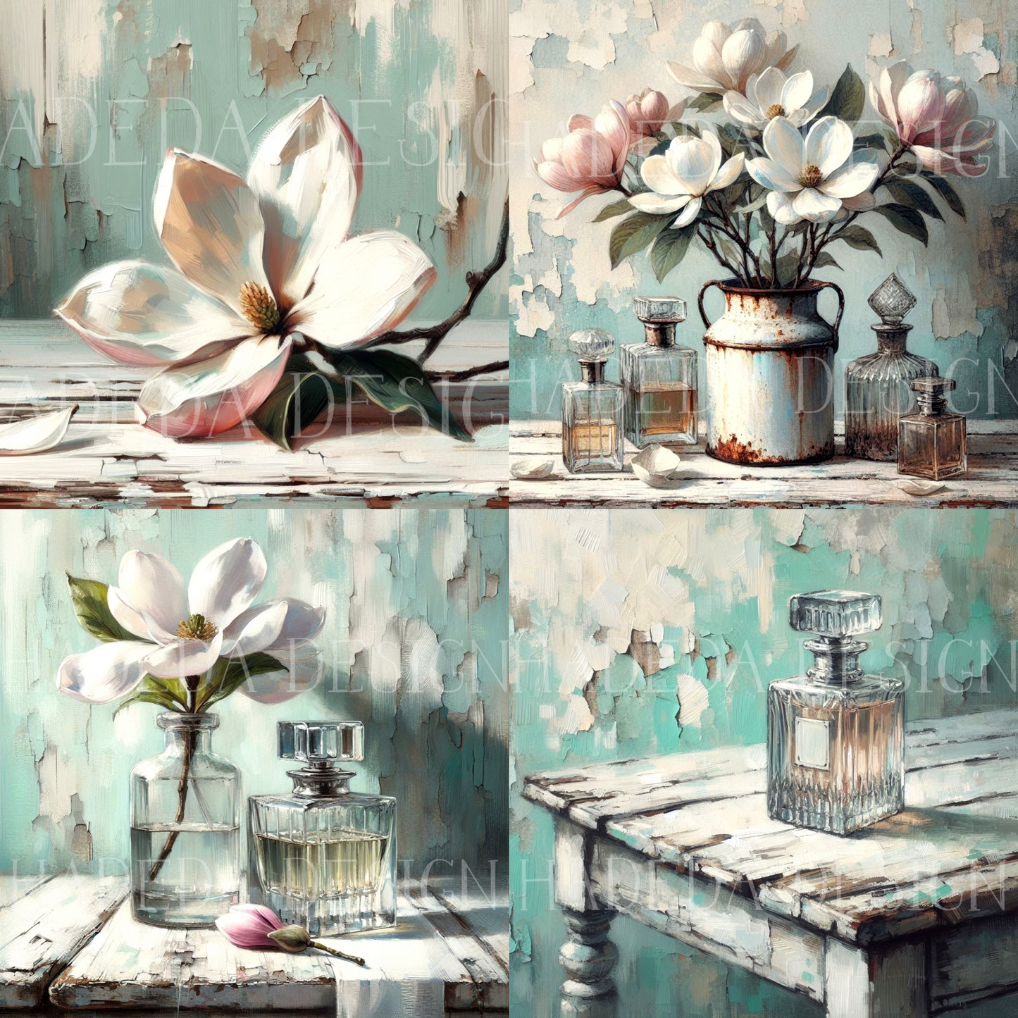 Perfume and Magnolias Art Block Digital Designs for Sublimation, Canvas, Scrapbooking Paper, Journaling, Mixed Media