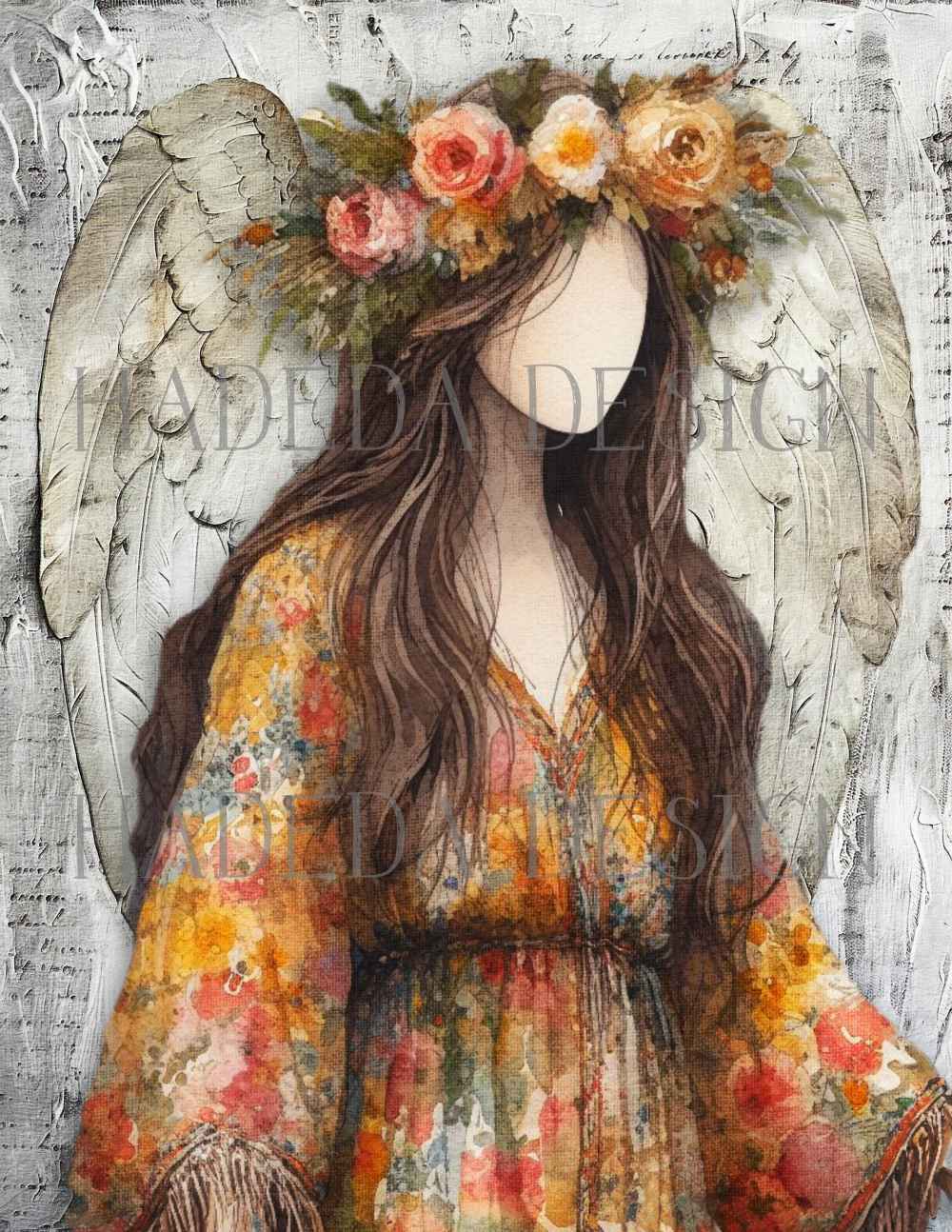 Flower Angels Portrait Digital Designs for Sublimation, Canvas, Scrapbooking Paper, Journaling, Mixed Media