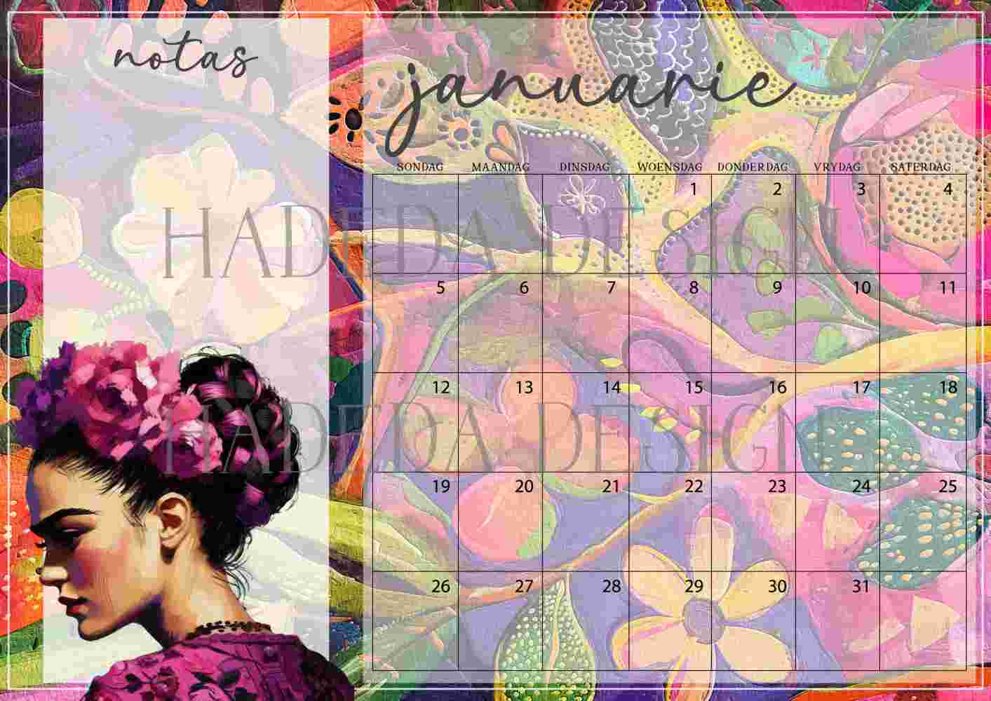 Frida Kahlo Inspired Desk Calendar 2025 Afrikaans