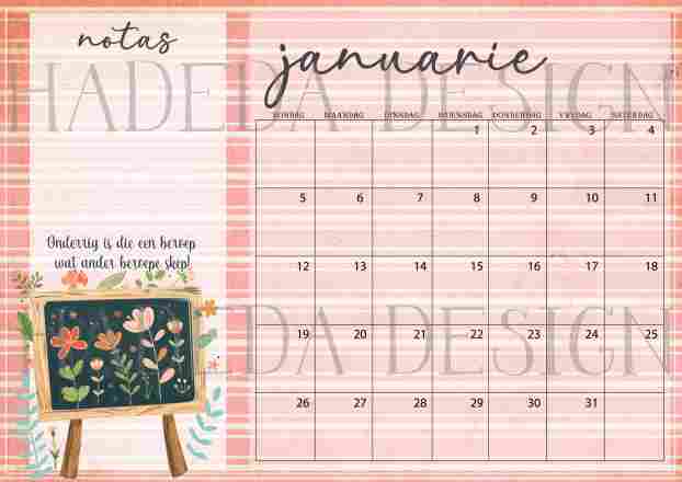 Teacher Desk Calendar 2025 Afrikaans