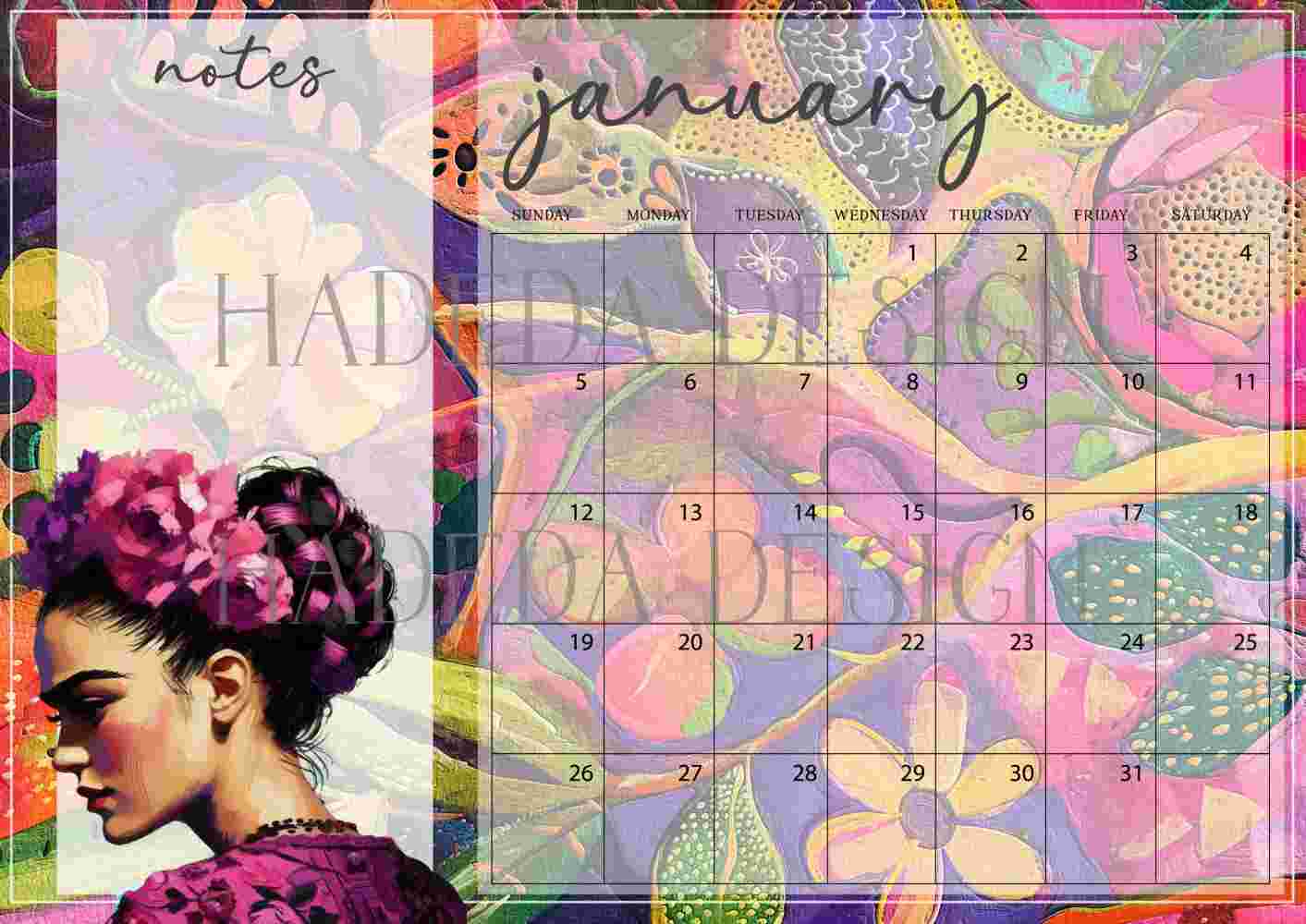 Frida Kahlo Inspired Desk Calendar 2025 English