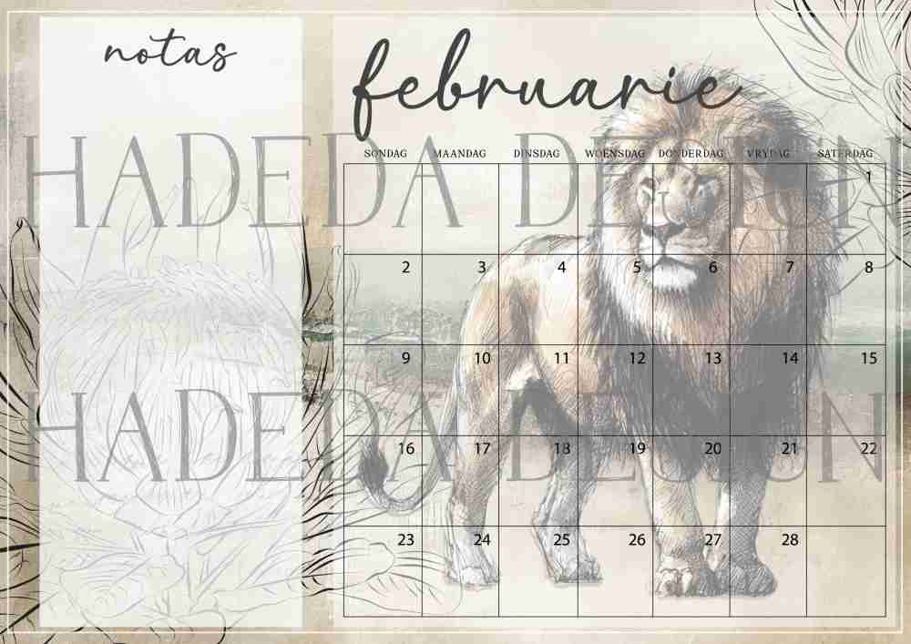 Wildlife Big Five Desk Calendar 2025 Afrikaans