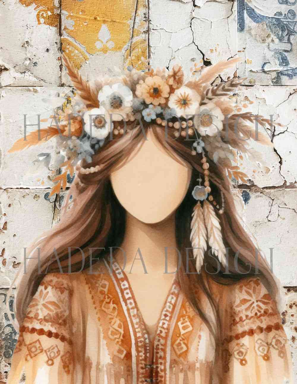 Boho Woman A0 Portrait Digital Designs for Sublimation, Canvas, Scrapbooking Paper, Journaling, Mixed Media