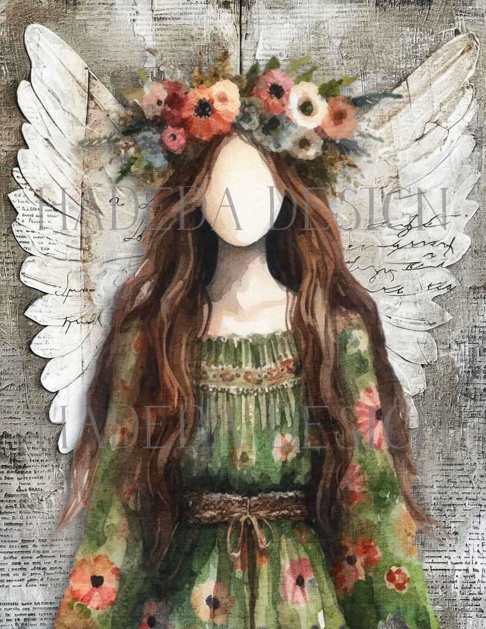 Flower Angels Portrait Digital Designs for Sublimation, Canvas, Scrapbooking Paper, Journaling, Mixed Media