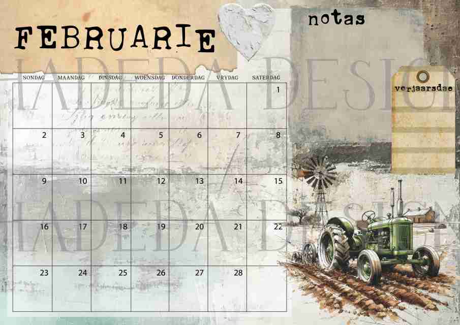 Vintage Karoo AFRIKAANS DESK CALENDAR - Sublimation, Digital and DTF Printing, Scrapbooking