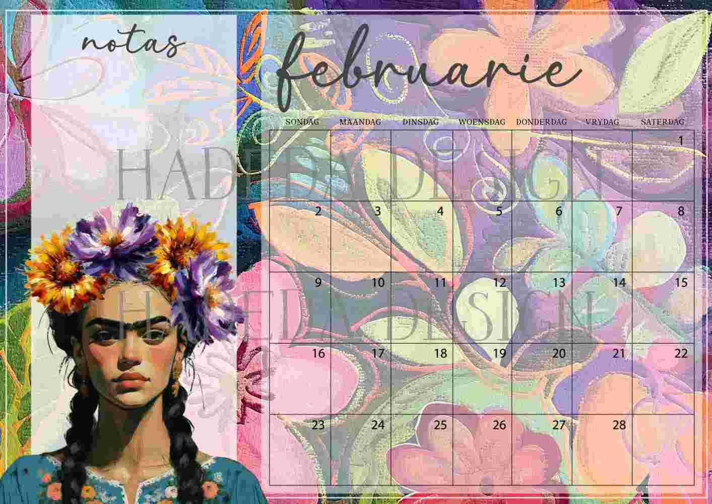 Frida Kahlo Inspired Desk Calendar 2025 Afrikaans