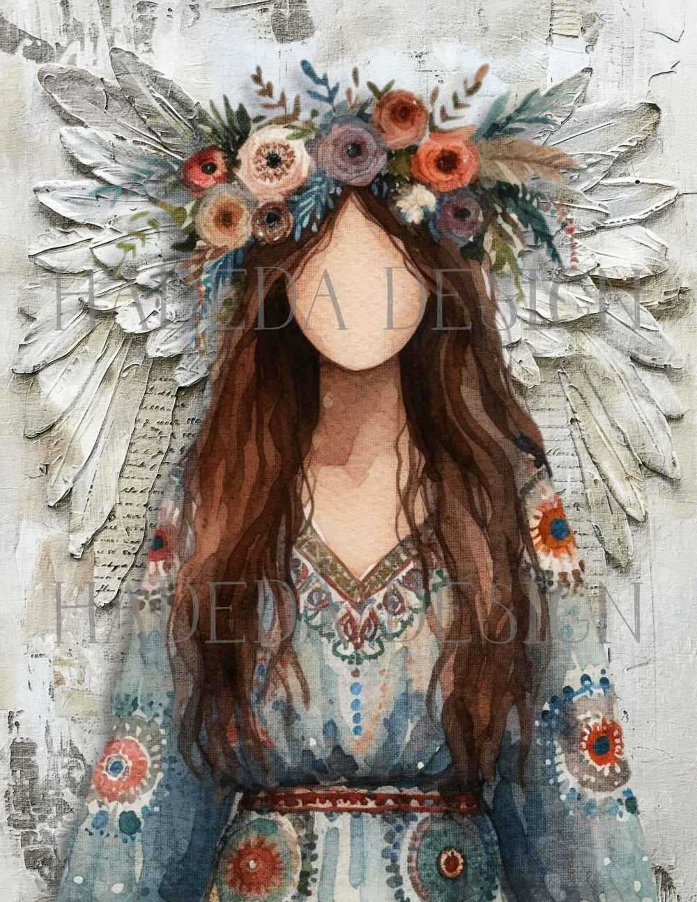 Flower Angels Portrait Digital Designs for Sublimation, Canvas, Scrapbooking Paper, Journaling, Mixed Media