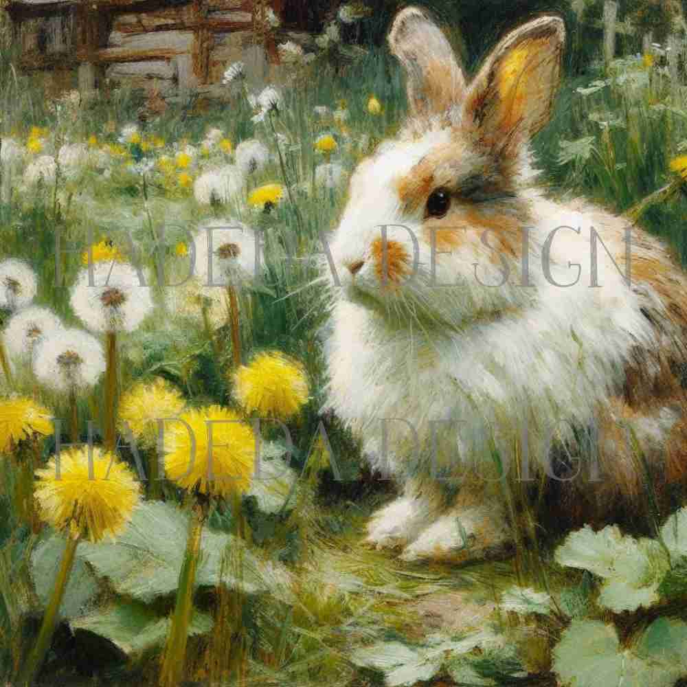 Bunnies and Dandelions Art Block Digital Designs for Sublimation, Canvas, Scrapbooking Paper, Journaling, Mixed Media