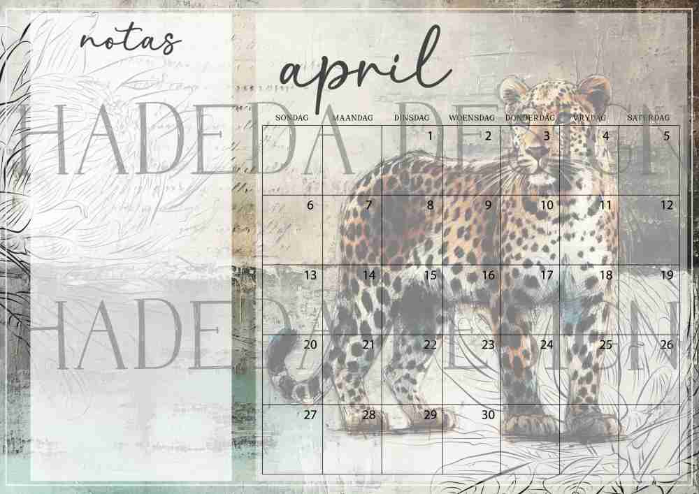 Wildlife Big Five Desk Calendar 2025 Afrikaans