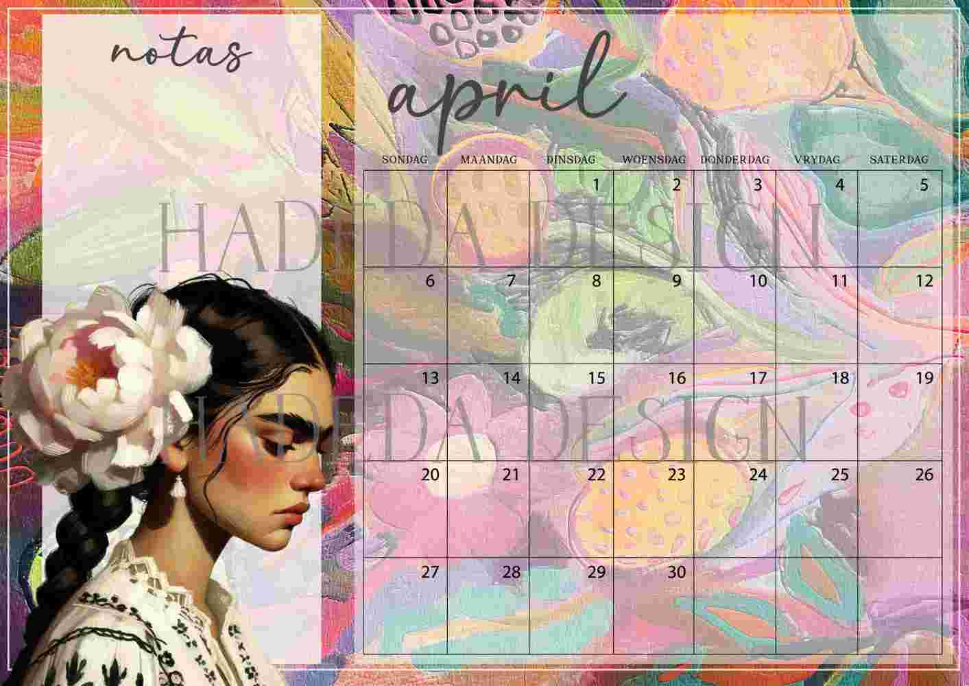 Frida Kahlo Inspired Desk Calendar 2025 Afrikaans