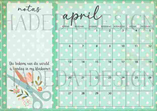 Teacher Desk Calendar 2025 Afrikaans