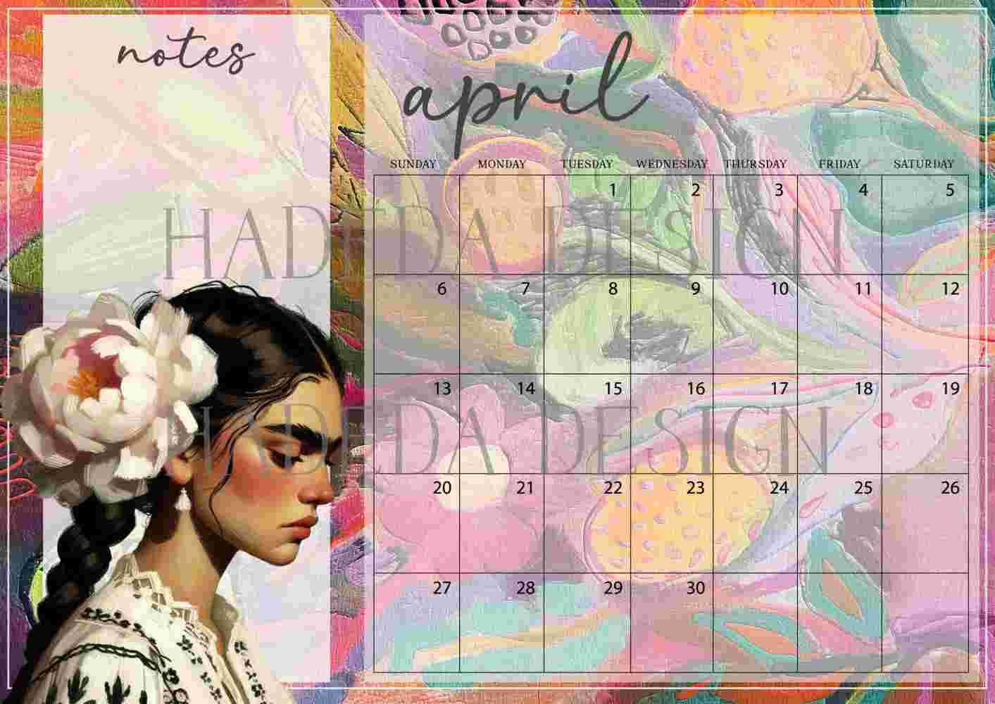 Frida Kahlo Inspired Desk Calendar 2025 English