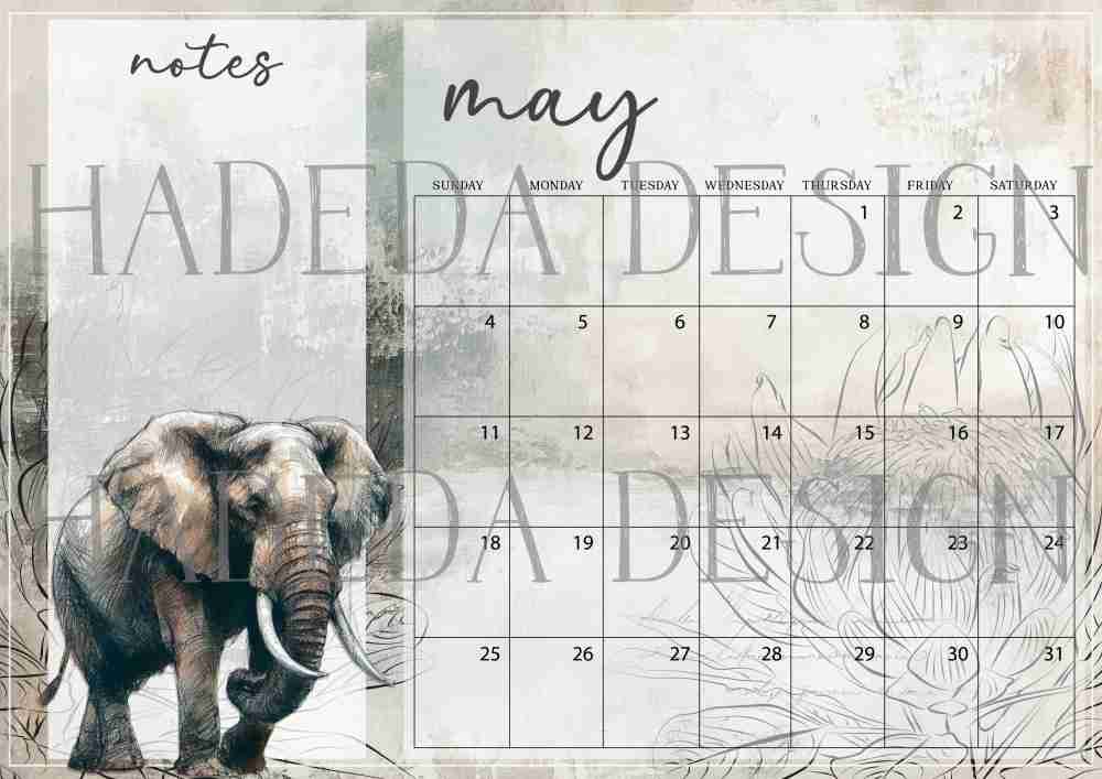 Wildlife Big Five Desk Calendar 2025 English