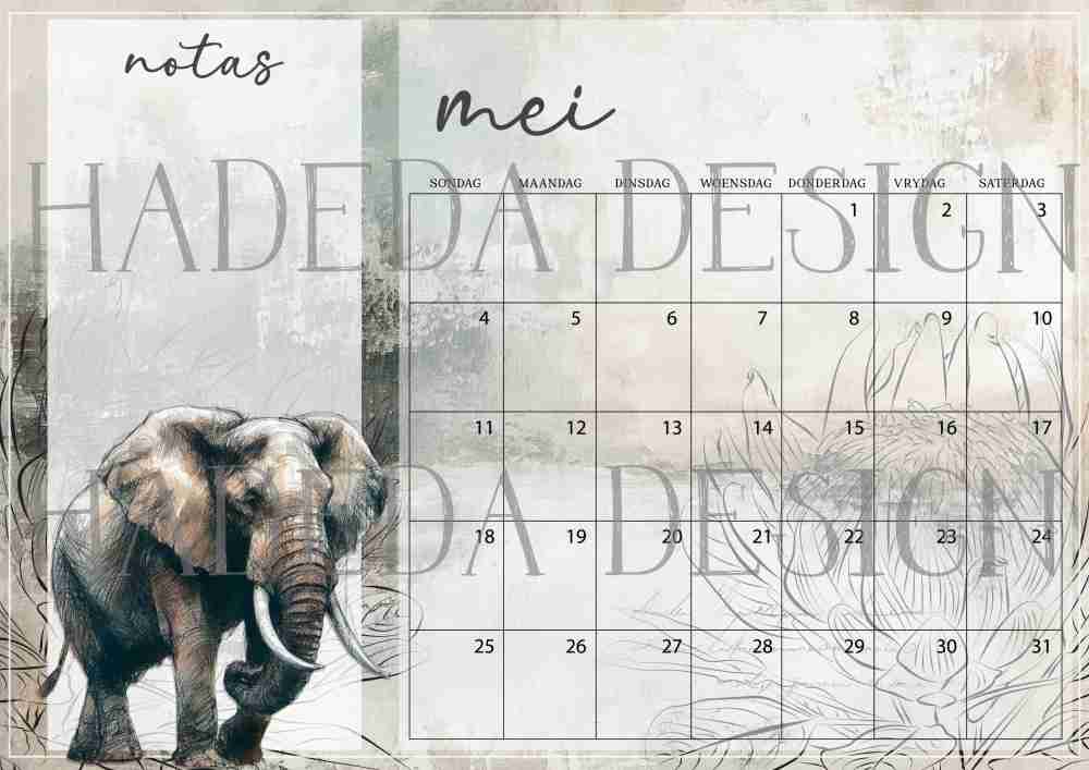 Wildlife Big Five Desk Calendar 2025 Afrikaans