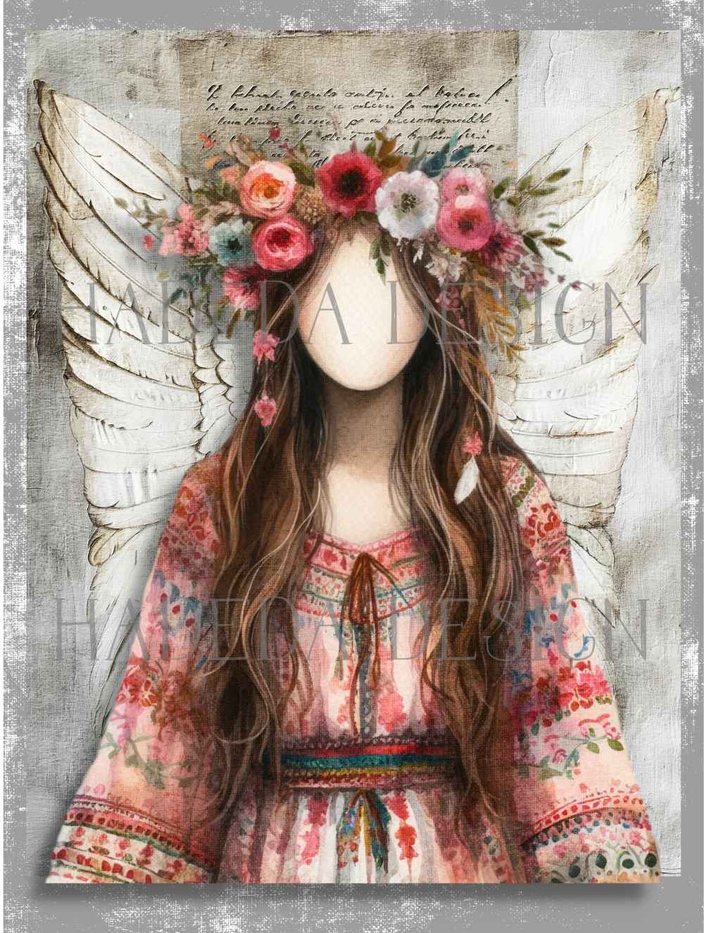 Flower Angels Portrait Digital Designs for Sublimation, Canvas, Scrapbooking Paper, Journaling, Mixed Media