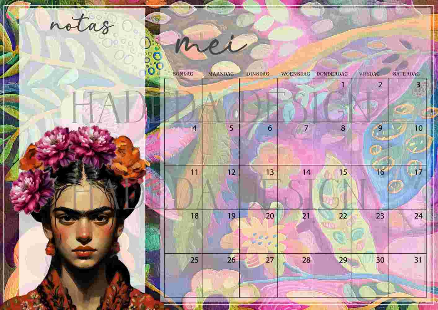 Frida Kahlo Inspired Desk Calendar 2025 Afrikaans