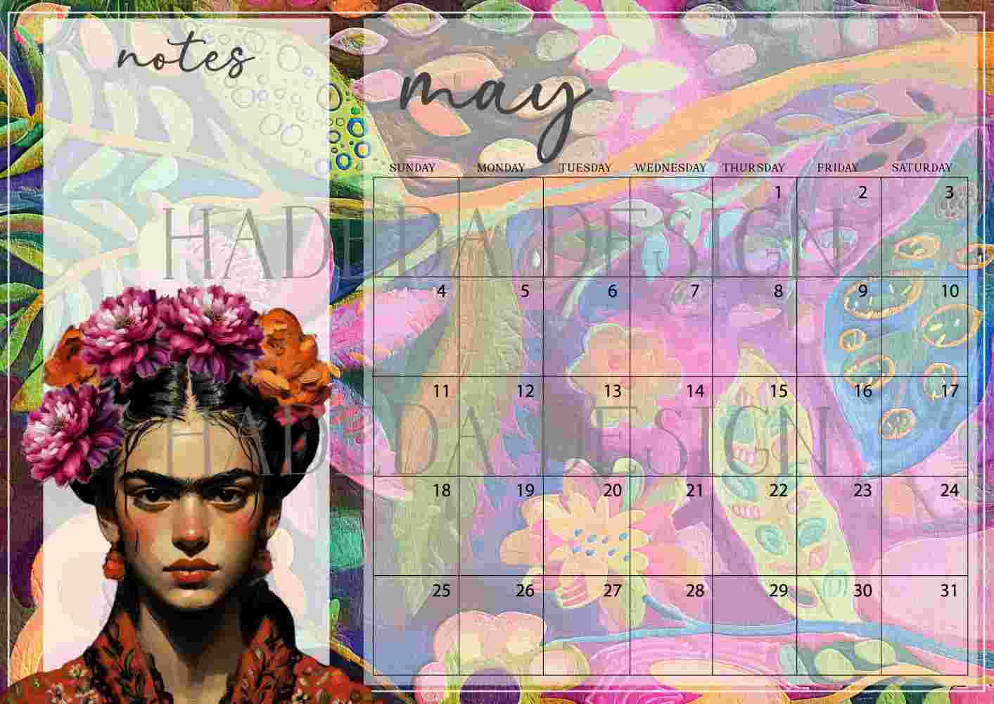 Frida Kahlo Inspired Desk Calendar 2025 English