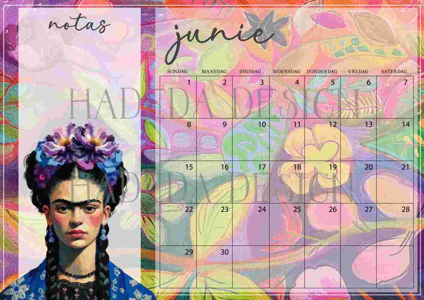 Frida Kahlo Inspired Desk Calendar 2025 Afrikaans