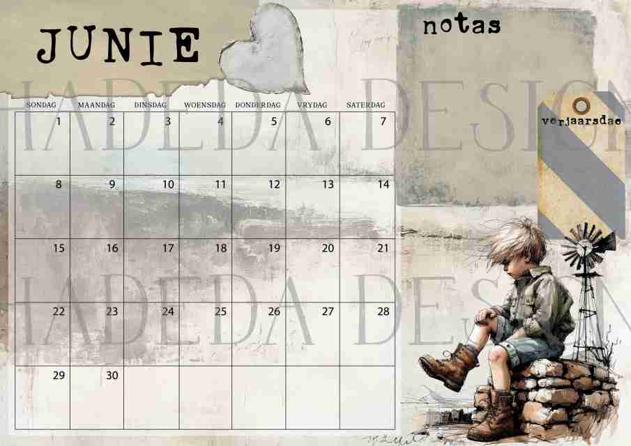 Vintage Karoo AFRIKAANS DESK CALENDAR - Sublimation, Digital and DTF Printing, Scrapbooking